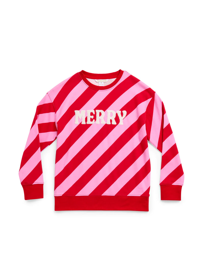Shiraleah "MERRY" Diagonal Striped Sweatshirt