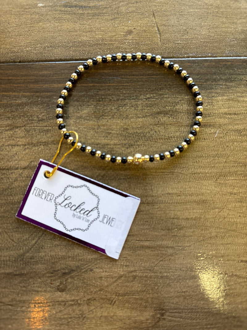 Classic Gold Filled Queenie with Black Czech Glass Bracelet