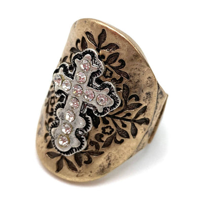 Cross Rhinestone Filigree Stretch Ring