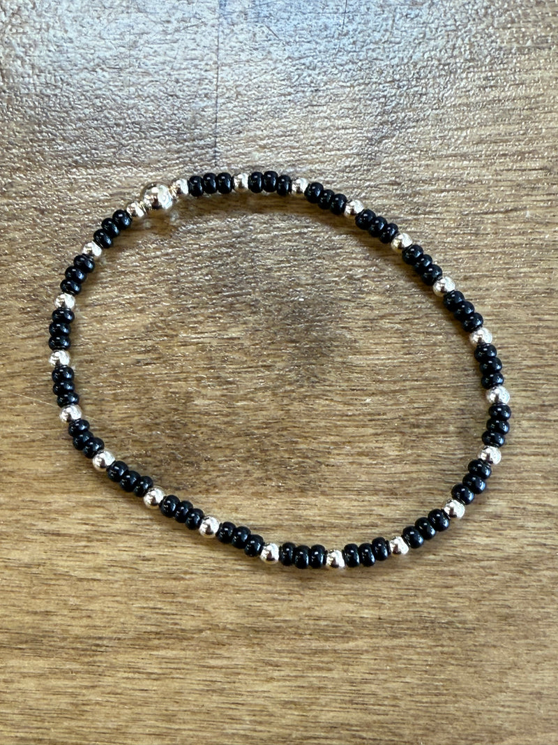 Classic Gold Filled Gypsy with Black Czech Glass Bracelet