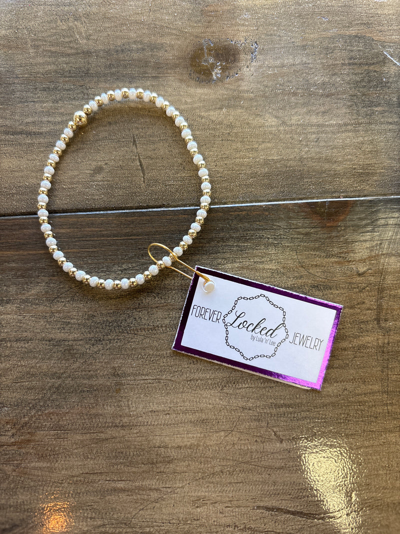 Classic Gold Filled Queenie with White Czech Glass Bracelet