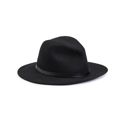 Wool Hat with Narrow Vegan Leather Trim