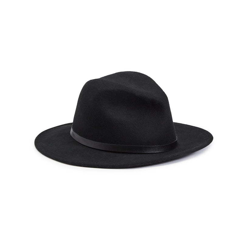 Wool Hat with Narrow Vegan Leather Trim