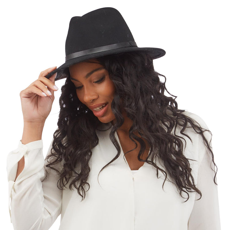 Wool Hat with Narrow Vegan Leather Trim