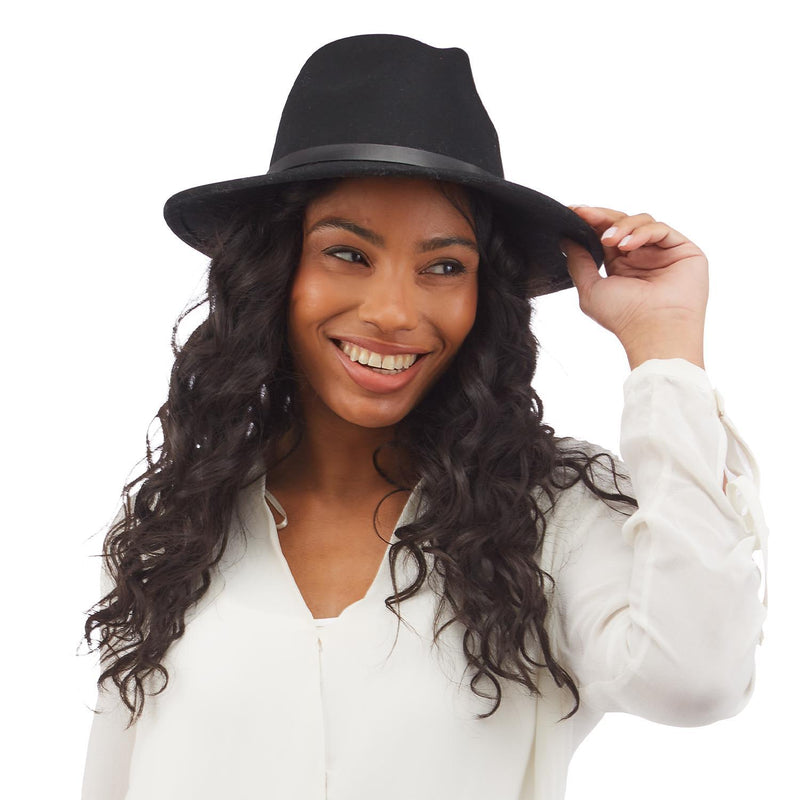 Wool Hat with Narrow Vegan Leather Trim