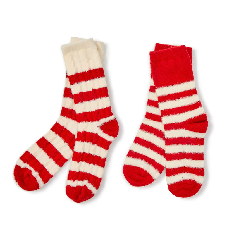 Tinsel Toes Red and White Stripe Plush Socks