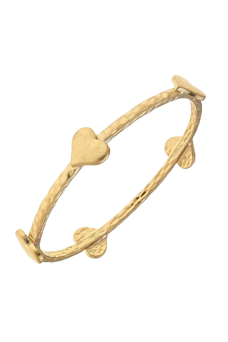 Claudia Bow or Heart Bangle in Worn Gold