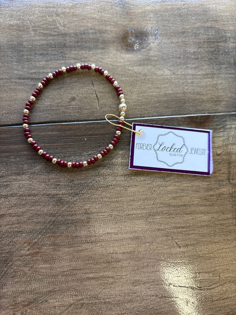 Classic Gold Filled Gypsy with Maroon Czech Glass Bracelet