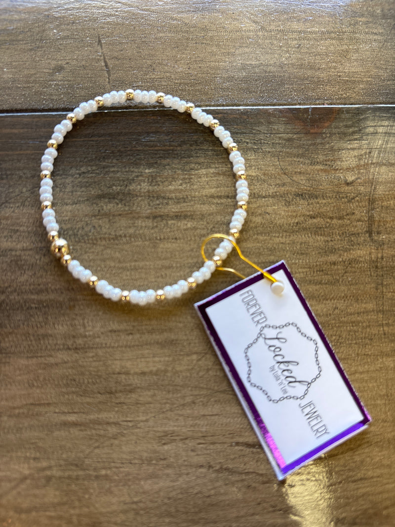 Classic Gold Filled Gypsy with White Czech Glass Bracelet