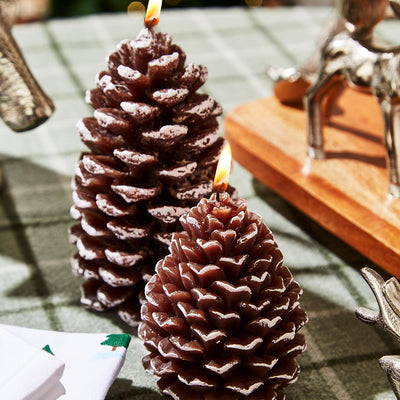 Hand painted Snowed Pinecone Candle