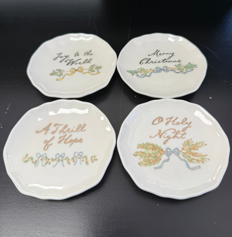 Stoneware Plate with Ornament Image & Electroplated Edges