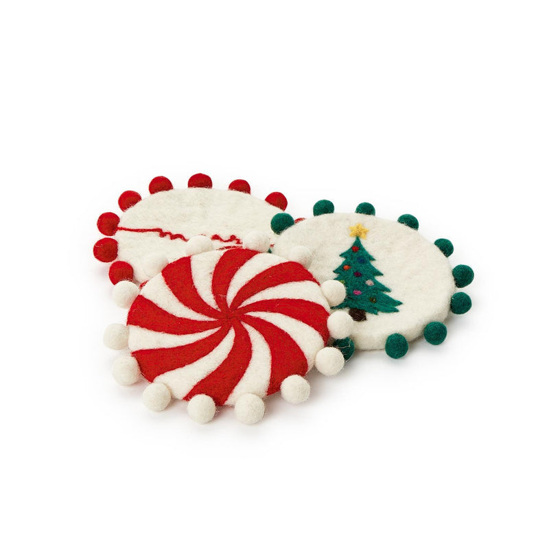 Set of 4 Hand-Crafter Coasters with Pompoms