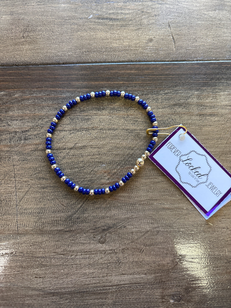 Classic Gold Filled Gypsy with Navy Czech Glass Bracelet