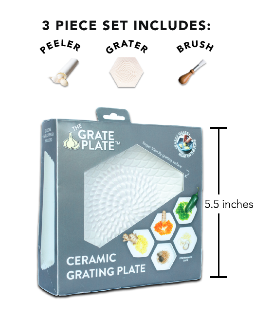 Grate Plate - 3 Piece Set: Ceramic Grater, Peeler, Brush