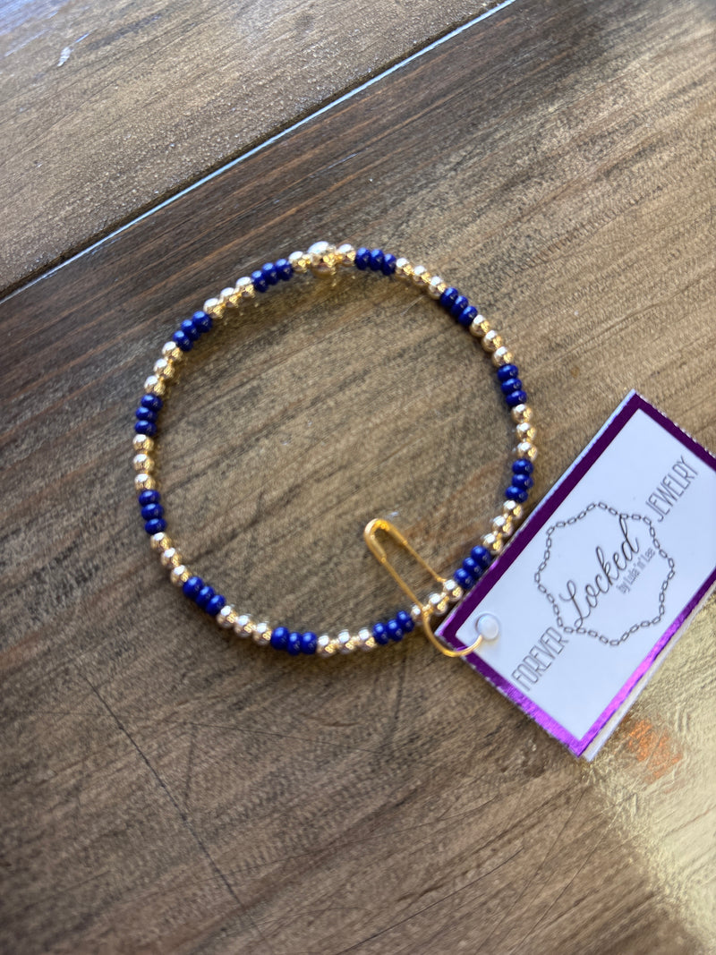 Classic Gold Filled Daisy with Navy Czech Glass Bracelet