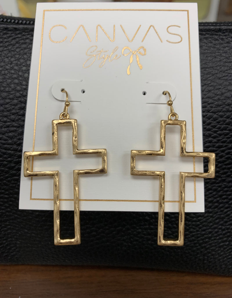 Lydia Cross Earrings in Worn Gold