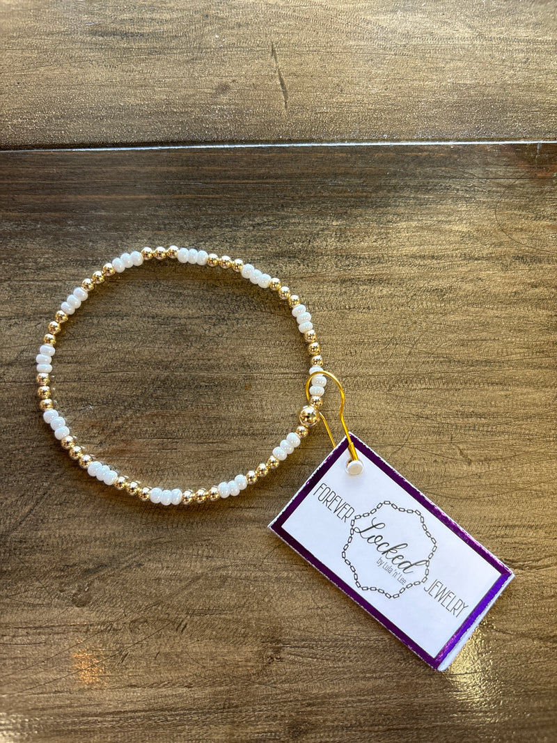 Classic Gold Filled Daisy with White Czech Glass Bracelet