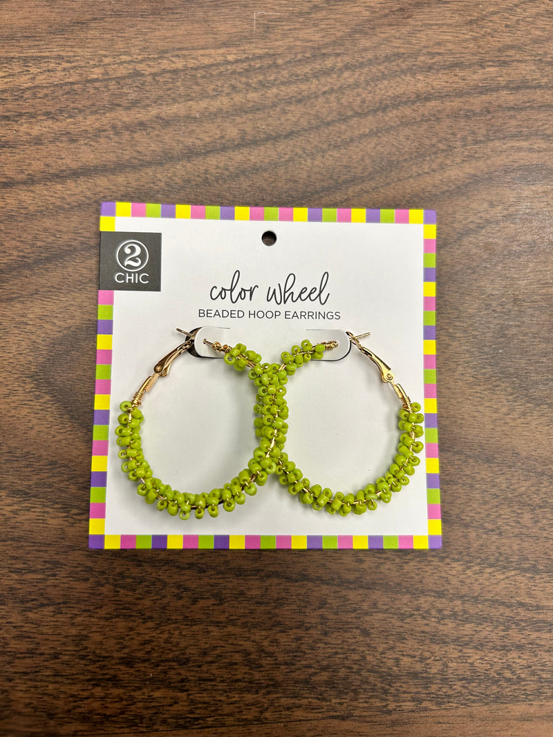 Bright Colored Beaded Hoop Earrings
