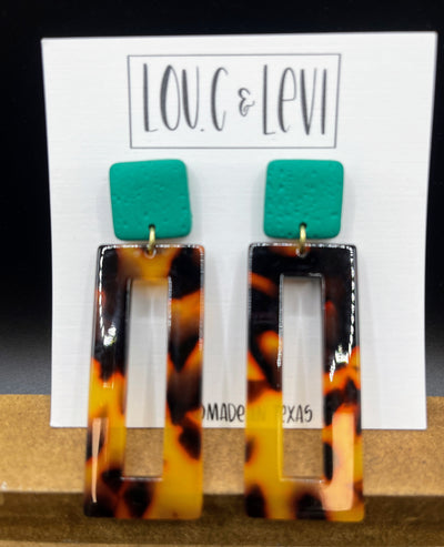 Rectangle Tortoise  Drop  Earrings