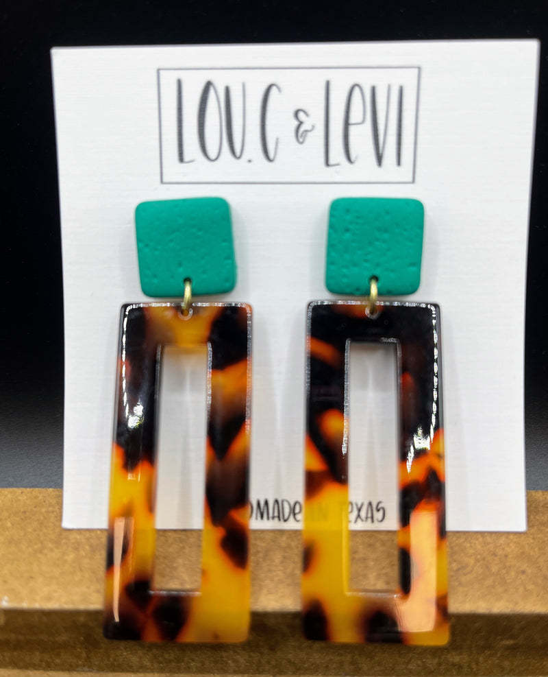 Rectangle Tortoise  Drop  Earrings