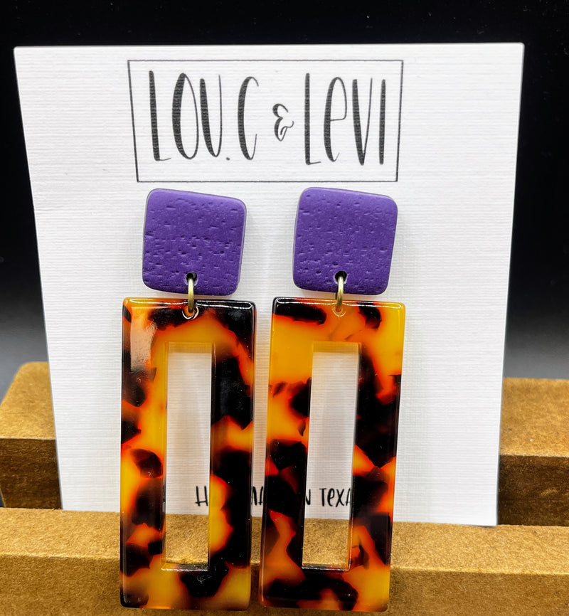 Rectangle Tortoise  Drop  Earrings