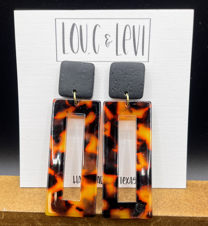 Rectangle Tortoise  Drop  Earrings