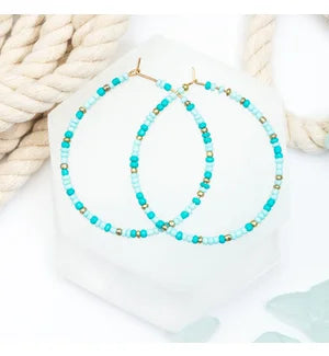 Hoop Earrings w/Aqua Beads