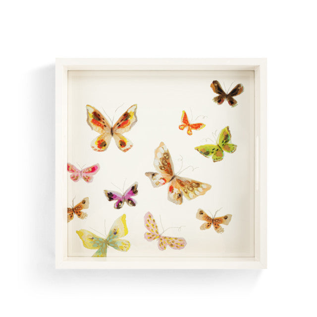 Scattered Butterfly Wood Square Tray