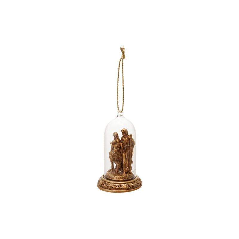 Resin Cloche Holy Family Ornament with LED Light