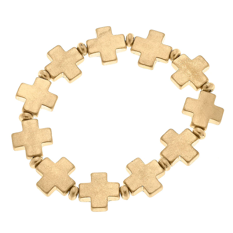 Edith Square Cross Stretch Bracelet - Gold