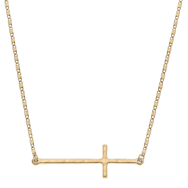 Cami Cross Necklace - Worn Gold