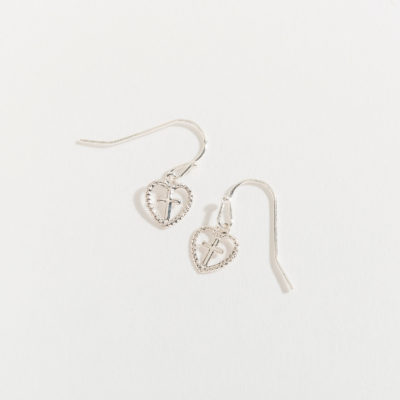 Silver Heart w/ Cross Earrings
